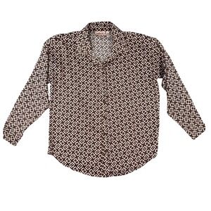 Willow + Root Brown White Geometric Chain Link Oversized Button Down Shirt Small